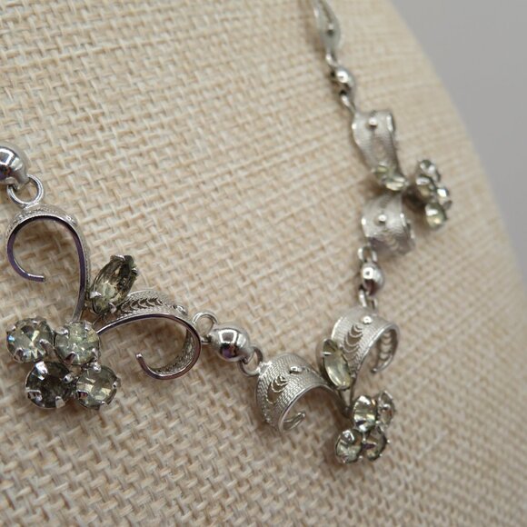 Sorrento Sterling Silver Rhinestone Filigree Floral Necklace - Picture 6 of 12